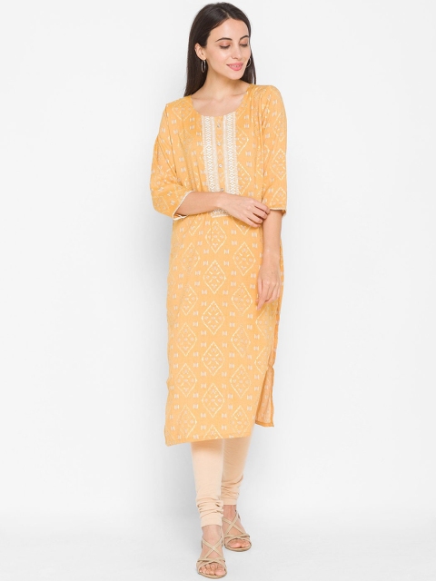 

ZOLA Women Yellow Ethnic Motifs Printed Thread Work Kurta