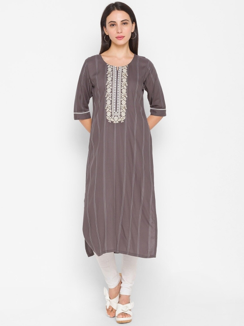 

ZOLA Women Grey Striped Thread Work Kurta