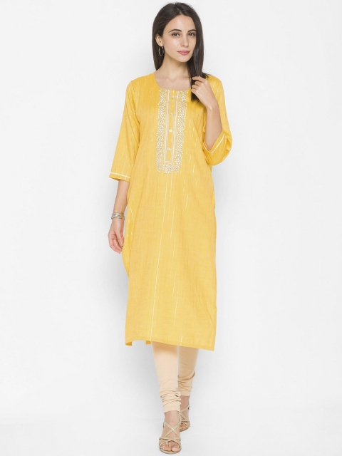 

ZOLA Women Yellow Striped Thread Work Kurta