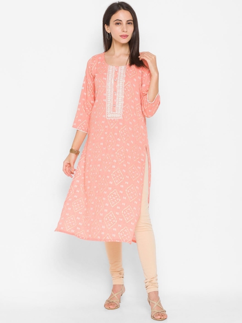 

ZOLA Women Peach-Coloured Geometric Printed Kurta