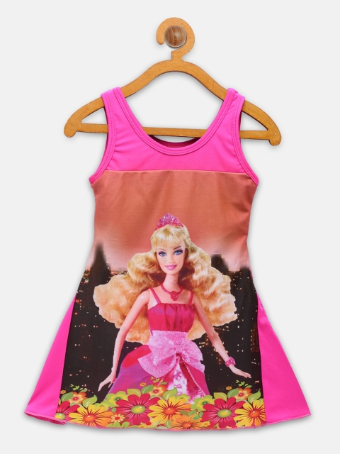 

CUKOO Girls Pink & Black Printed Swimming Dress With Attached Shorts
