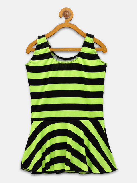 

CUKOO Girls Lime Green& Black Printed Swimming Dress