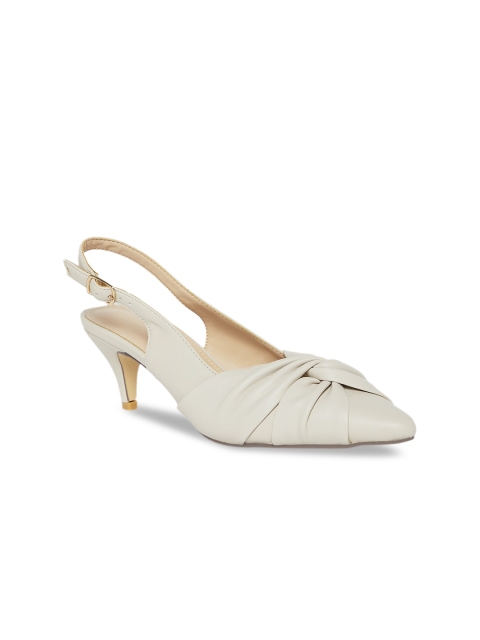 

Forever Glam by Pantaloons Women Off White Textured PU Kitten Pumps