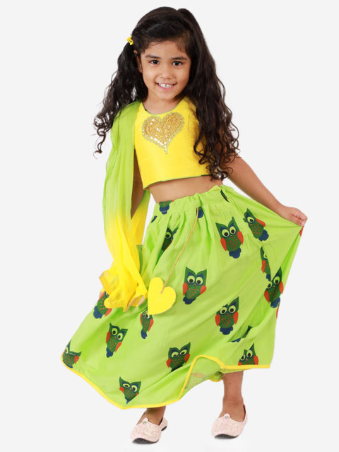 

KID1 Girls Yellow & Green Embroidered Ready To Wear Lehenga & Blouse With Dupatta
