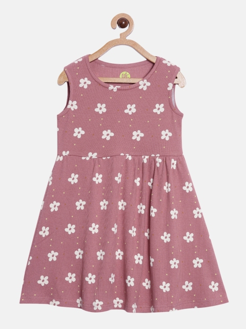 

Yk Girls Mauve & White Printed Fil & Flare Dress