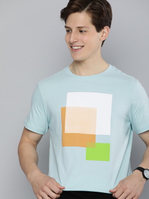

Mast & Harbour Men Blue Printed Round Neck Pure Cotton T-shirt
