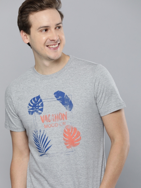 

Mast & Harbour Men Grey Melange Typography Printed T-shirt