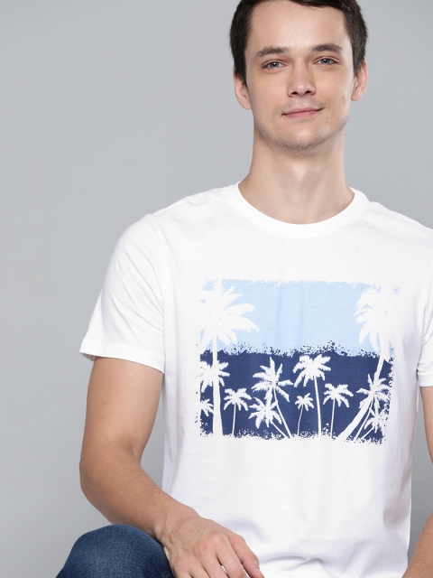 

Mast Harbour Men White Navy Blue Pure Cotton Printed Pure Cotton T-shirt