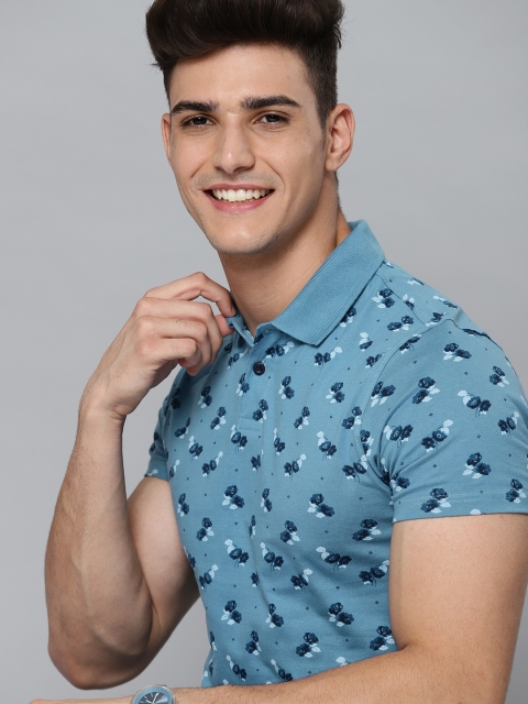 

Mast & Harbour Men Blue Pure Cotton Floral Printed T-shirt