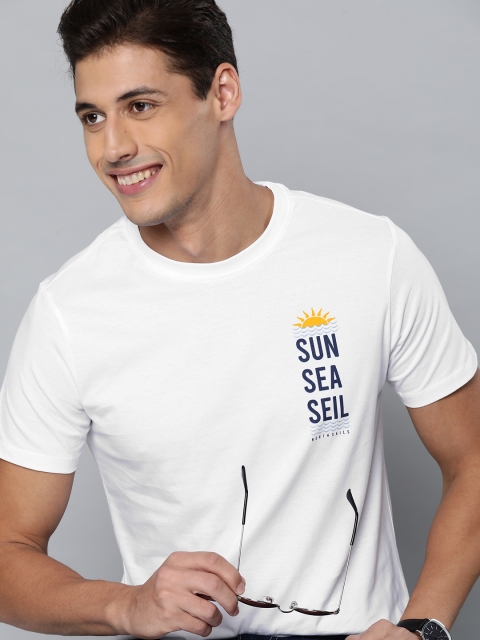 

Mast & Harbour Men White Pure Cotton Solid T-shirt With Printed Detail