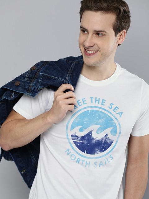 

Mast & Harbour Men White Printed Pure Cotton T-shirt