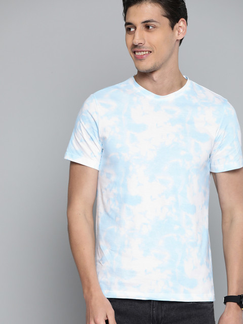 

Mast & Harbour Men Blue & White Tie and Dyed Pure Cotton T-shirt