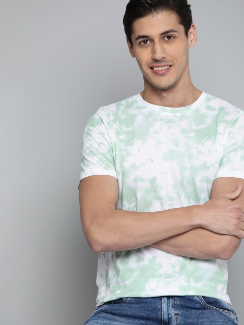 

Mast & Harbour Men Green & White Tie and Dyed Pure Cotton T-shirt