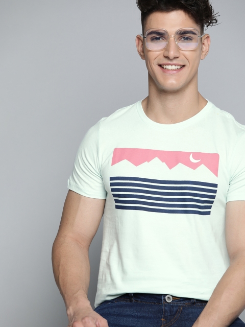 

Mast Harbour Men Green Navy Blue Pure Cotton Printed Pure Cotton T-shirt