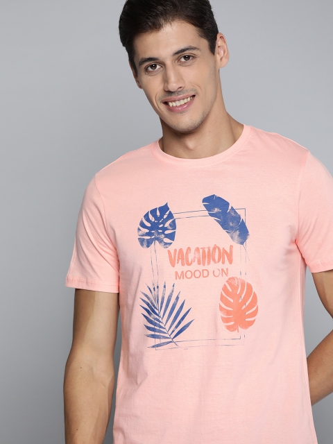 

Mast & Harbour Men Pink & Navy Blue Pure Cotton Printed T-shirt