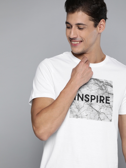 

Mast & Harbour Men White & Grey Typographic Print Cotton T-shirt