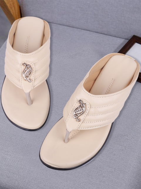 

FABBMATE Women Off White T-Strap Flats