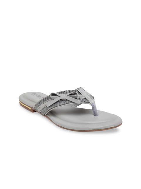 

Butterflies Women Grey Embellished T-Strap Flats with Bows