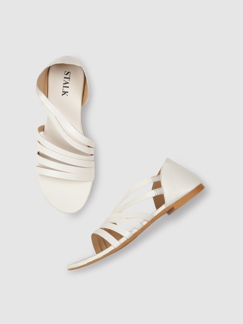 

STALK Women White Colourblocked Open Toe Flats