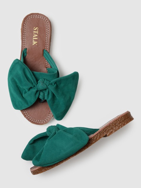 

STALK Women Green Velvet Open Toe Flats