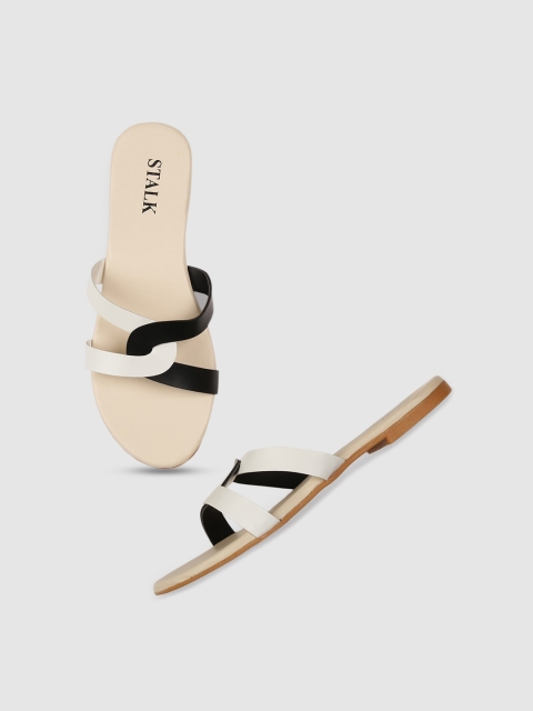 

STALK Women Black Colourblocked Open Toe Flats