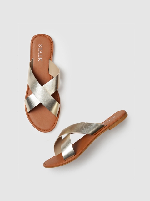 

STALK Women Gold-Toned Open Toe Flats