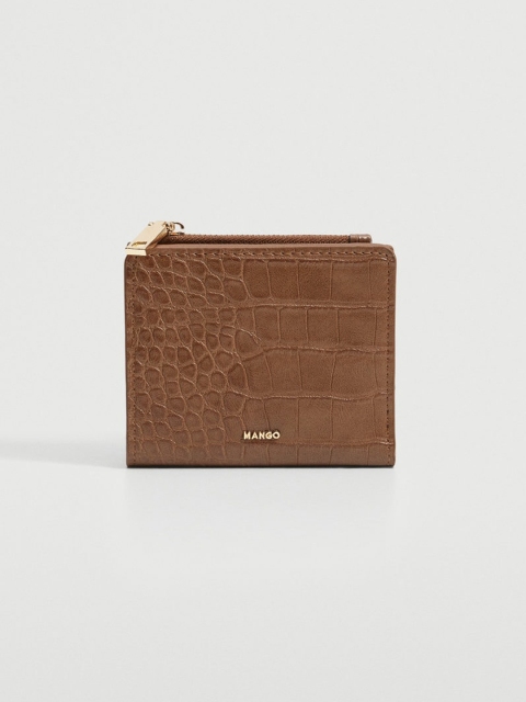 

MANGO Women Brown Croc-Textured Two Fold Wallet