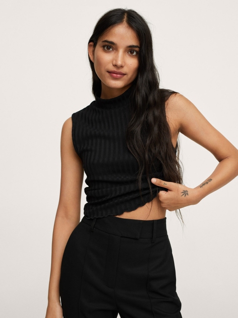 

MANGO Black Ribbed Fitted Top