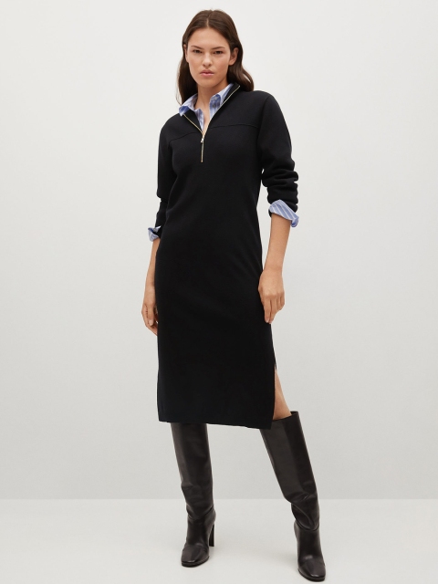 

MANGO Black Solid Sheath Midi Dress