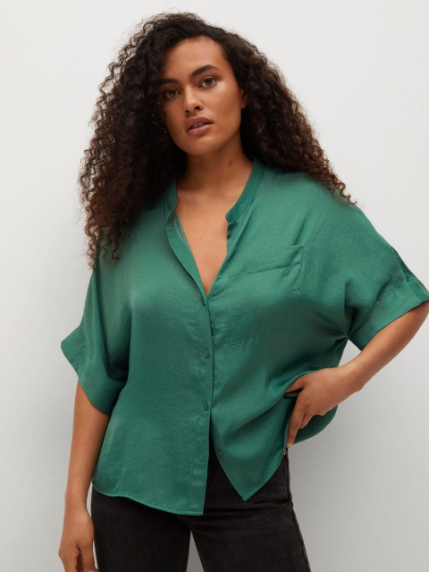 

MANGO Women Green Opaque Extended Sleeves Casual Shirt
