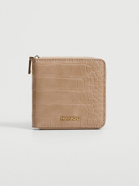 

MANGO Women Beige Croc Textured Zip Around Wallet