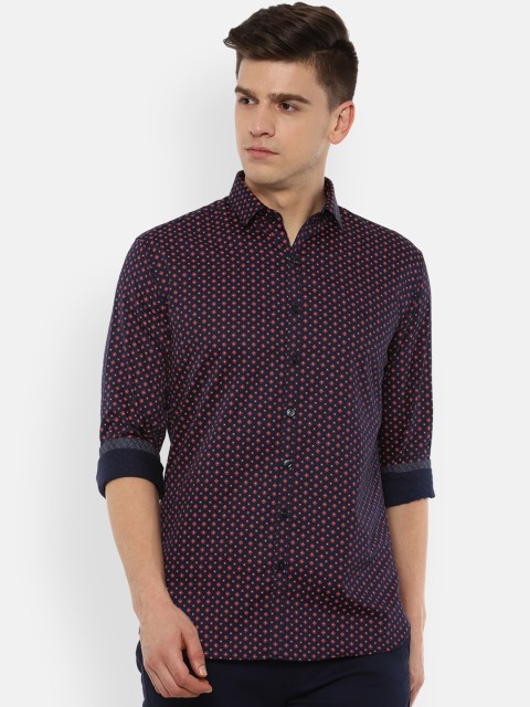 

V Dot Men Navy Blue Slim Fit Opaque Printed Casual Shirt