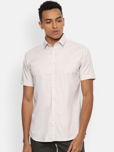 

V Dot Men Beige Slim Fit Printed Casual Shirt
