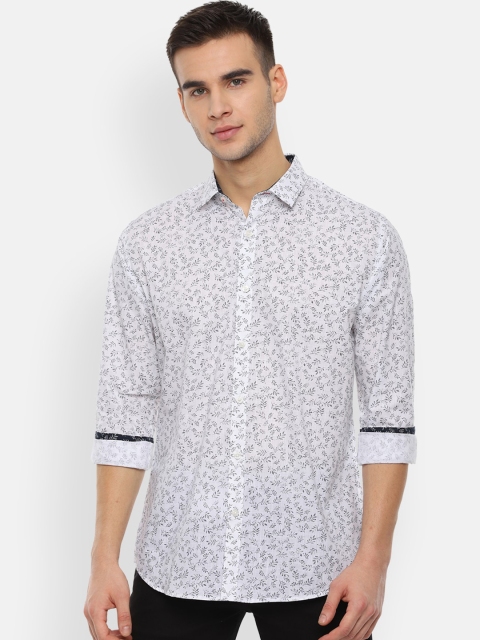 

V Dot Men White Slim Fit Floral Opaque Printed Casual Shirt