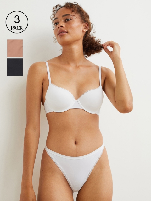 

H&M Women Multi Colored Microfiber Thong Briefs Pack Of 3, White