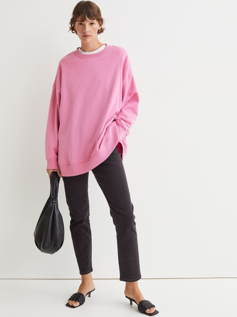 

H&M Women Pink Solid Oversized Sweatshirt