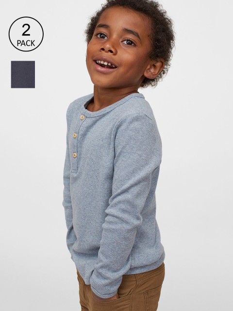 

H&M Pack Of 2 Boys Blue & Navy Blue Cotton Henley Neck Sweatshirt