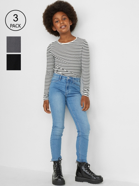 

H&M Girls Black Slim Fit High-Rise Light Fade Stretchable Jeans