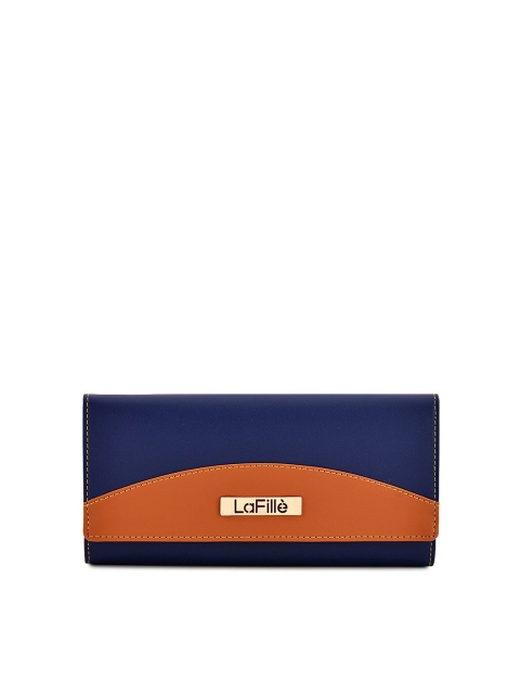 

LaFille Women Navy Blue & Brown Colourblocked PU Two Fold Wallet