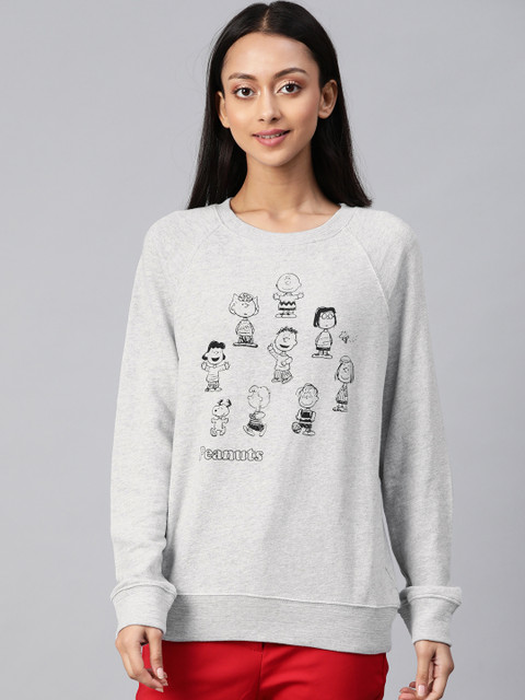 

Marks & Spencer Women Grey Melange Cotton Peanuts Print Sweatshirt
