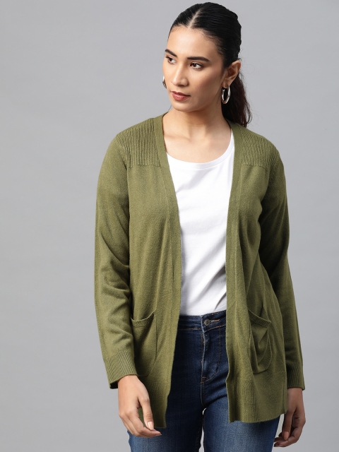 

Marks & Spencer Women Olive Green Front-Open Cardigan