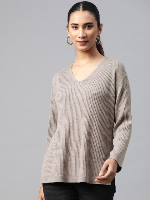 

Marks & Spencer Women Grey Merino Wool Ribbed Sweater