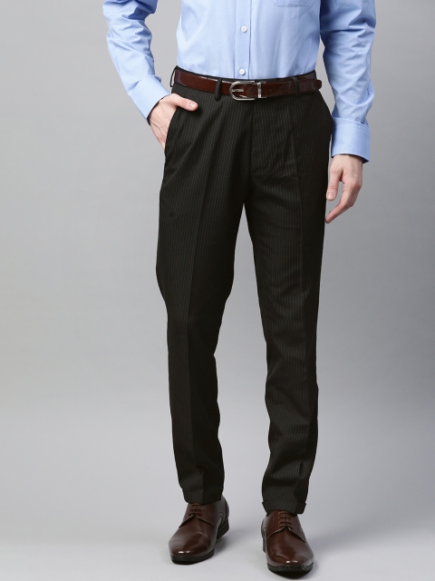 

Marks & Spencer Men Black Striped Slim Fit Formal Trousers