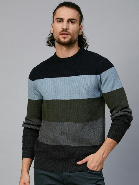 

Marks & Spencer Men Blue & Black Striped Pullover