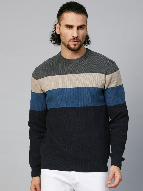 

Marks & Spencer Men Blue & Black Striped Pullover