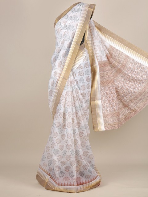 

Pothys White & Grey Ethnic Motifs Zari Cotton Blend Saree