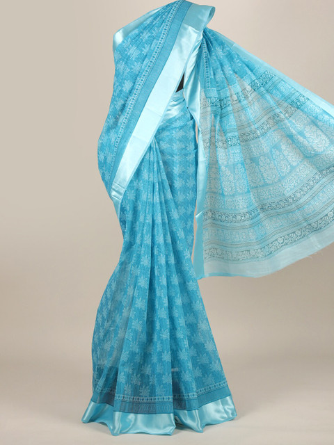

Pothys Blue & White Floral Cotton Blend Saree