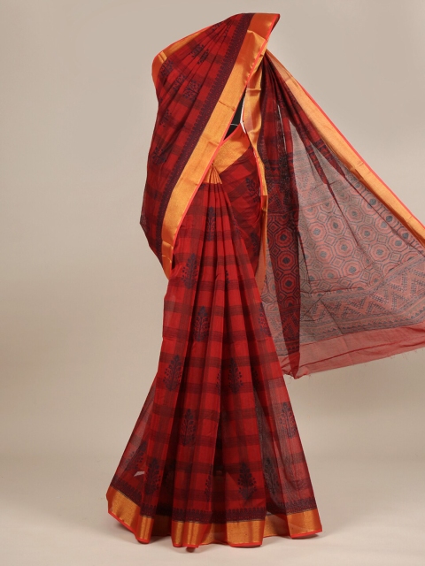 

Pothys Maroon & Black Floral Cotton Blend Saree
