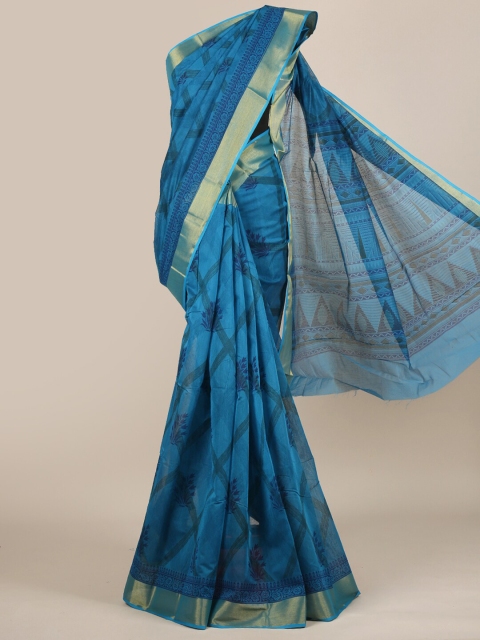 

Pothys Blue & Gold-Toned Cotton Blend Saree