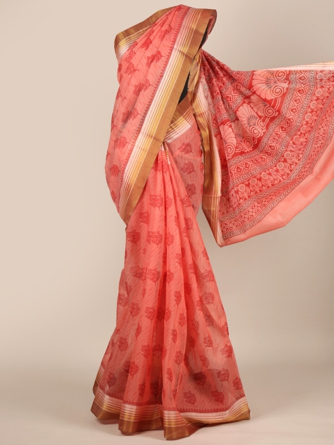 

Pothys Pink & Gold-Toned Floral Cotton Blend Saree